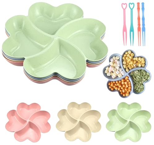 Yhjxly 4 Stück Snackteller mit Fächern, Snackschale Set,Plastik Snackteller Obstteller,Wiederverwendbare Teller mit für Home Party & Nuss Candy Obst Essen Getrocknetes