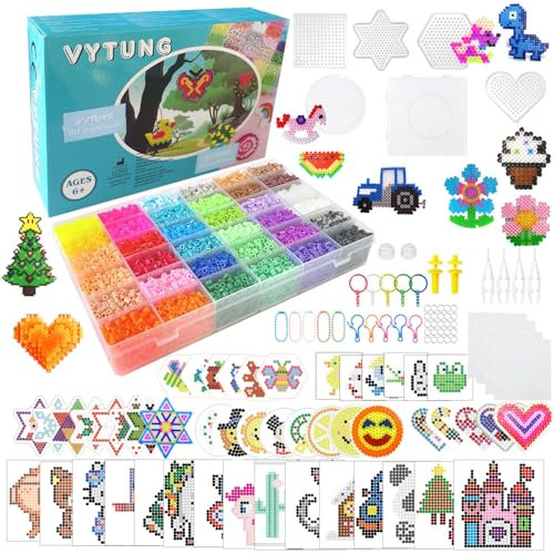Vytung 13000 Stück Bügelperlen Set,220 Muster DIY Bügelperlenset Zubehör,Steckperlen 5mm für Mädchen Jungen Kinder 36 Farben mit Bügelperlen Platten in Organizerbox