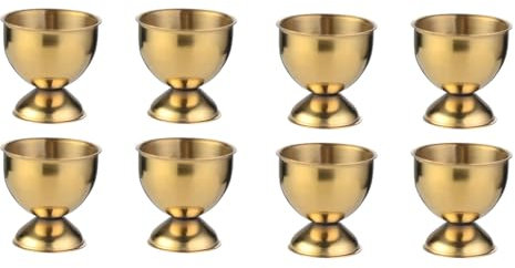 Yitobici Eierbecher aus Edelstahlmit, rund,Fuß, stapelbar, 6er Set Eierhalter Tablett (Gold，8Stück)