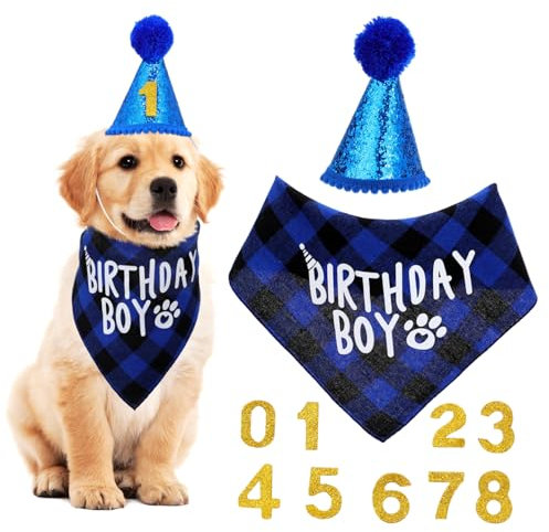 Happyyami 1satz Hundebandana Geburtstagsset Mit Partyhut Weiches Atmungsaktives Material Für Hunde Geeignet Für Rassen Mit Zahlen Für Besondere Feiern Dekoration Für Unvergessliche