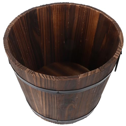 Yardwe Maceta de Madera Maciza en Cubo Estilo Retro Color Café | Orificio de Drenaje, Apta para Flores y Verduras, Uso en Balcón y Hogar