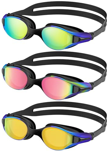 NSSIW Swim Goggles Adult Swimming-Goggles: Pool Goggles for Men and Women with Anti Fog UV400 Protection No Leak 3 Pack