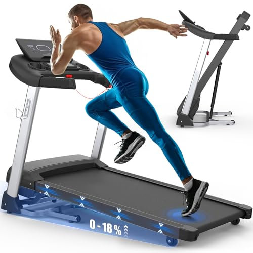 Kitopa 2025 Treadmills for Home, Sporty Digital Screen with 7HP, 12 MP/H, 18% Auto Incline, Heart Rate & APP & Bluetooth Speakers, Running Machine 160KG Capacity with Wide Belt for Home Office Gym