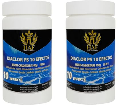HAF Pool Chlor-Tabletten (2 x 1 kg Dose) – langsam lösliche Chlortabletten (100g pro Stück) | Chlor Multitabs 10in1 für Poolpflege, Dauerdesinfektion, Algenvorbeugung & hygienisch klares Poolwasser