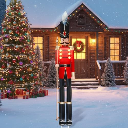 GlikCeil 39'' Outdoor Christmas Nutcracker Yard Sign Decor Large Metal Windproof Rainproof Solar Lights Outdoor Garden Stake for Xmas Outside Party Patio Home Pathway(Solider) | Vintage Large Metal Windproof Rainproof LED Nutcracker, Solar Light Stake, Xmas Garden Outside Party Patio Home Pathway Decor