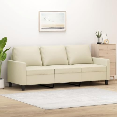 Emmtore Sofá de 3 plazas de Cuero sintético Color Crema 180 cm