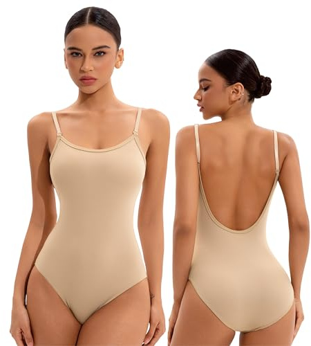 NEWCHAO Women's Ballet Backless Neck Tank Leotard, Dance Removable Camisole Leotard with Adjustable Straps for Gymnastics Bodysuit Yoga