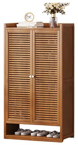Grande scarpiera in bambù – Organizzatore for scarpe indipendente con ante a persiana for ingresso, corridoio, armadio o camera da letto, moderno portascarpe for casa e ufficio(59*32*95cm)