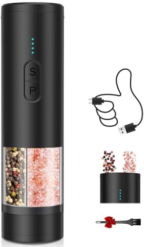 NONDK Molinillo de Sal y Pimienta Eléctrico 2 en 1, Recargable por USB, Automático, con Luz LED.