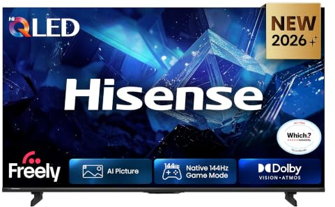 Hisense 55 55E78STUK PRO Hi-QLED 144Hz 4K Ultra HD AI Smart TV with Freely, Netflix, Disney+ and YouTube - Hi-QLED Colour, Built-in Subwoofer, AI Smooth Motion, AMD FreeSync Premium, Filmmaker Mode