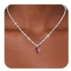 Astravia Birthstone Necklace for Women, 925 Sterling Silver Teardrop Pendant with CZ Crystal, Personalized Gemstone Necklace for Girls, Adjustable Chain Jewelry Gift for Birthday, Valentine’s Day