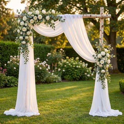 FESSOSKO Hochzeitsbogen Gardinen Tüllstoff Hochzeitsbogen Vorhang Querbehang, 800 x 75 cm Hochzeitstuchvorhang, Transparent Tüll Stoff Vorhänge für Hochzeit Torbogen,Zeremonie,Fotografie,Party