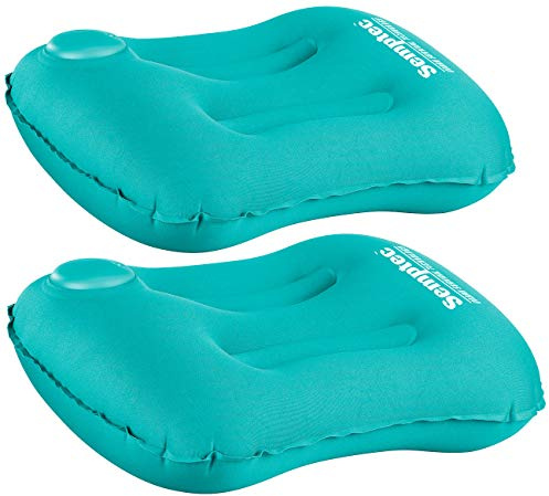 Semptec Urban Survival Technology Aufblasbares Keilkissen: 2er-Set aufblasbares Camping-Kissen mit eingebauter Handpumpe, blau (Keilkissen Strand, Rückenstützkissen, Stuhl)
