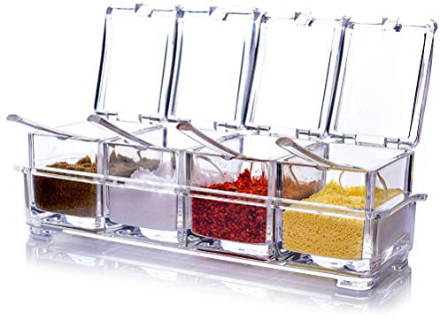 Gutyan Küche transparent Acryl Würze Box Vier in One Spice Dosen mit Löffeln und Gewürzbehälter Küchenutensilien 4 Stück