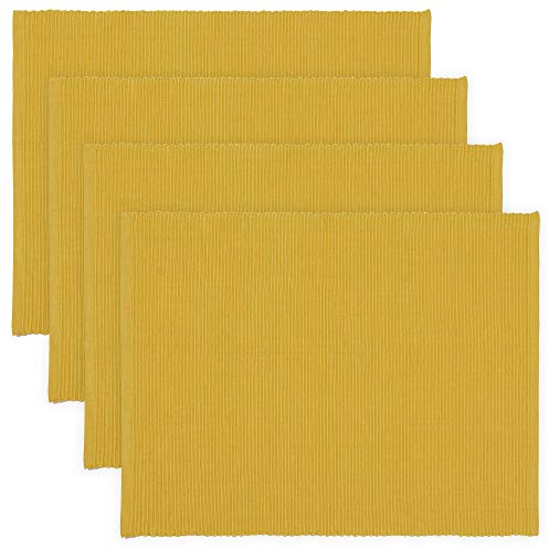LINUM Uni 4-er Pack Tischsets 35x46 cm, 100% Gerippte Baumwolle, Abwaschbar, Senfgelb