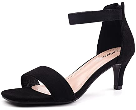 Hitmars Sandali Donna Eleganti con Tacco Medio Sandalo Gattino Estive Cerimonia Scarpe Stiletto Punta Aperta 6CM Cinturino alla Caviglia 3 Nero Taglia 39