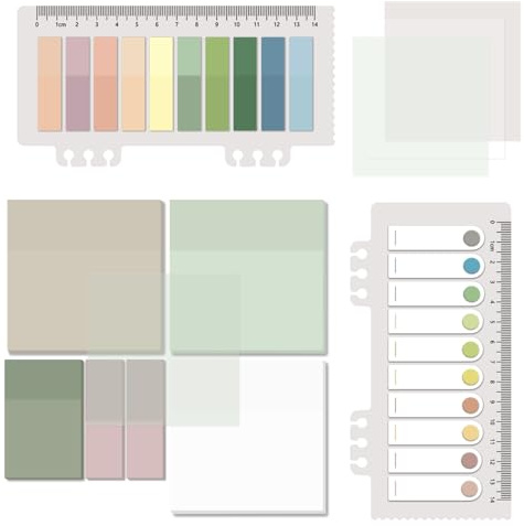 BAYTORY 700 Blatt Wasserfeste Haftnotizen, Transparente Klebezettel, 7,6 x 7,6 cm, Registertabs Beschreibbare, durchscheinende Aufkleber Für Notizbücher (Mehrfarbig Morandi)