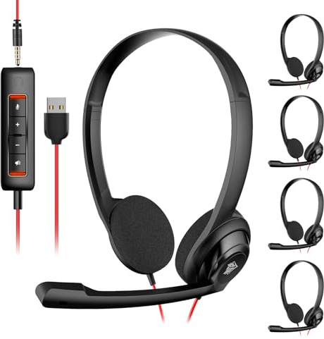 NUBWO USB Headset with Microphone for Laptop PC, Headphones with Noise Cancelling Microphone for Computer, On-Ear Wired Office Call Center Headset for Boom Skype Webinars, 5 Packs