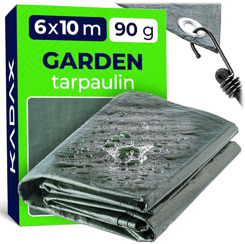 KADAX Bâche 6 x 10 m – Bâche Imperméable en Polyéthylène et Polypropylène 90g/m², Protection Robuste avec Oeillets en Métal (Vert)