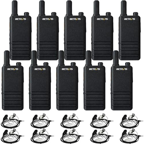 Retevis Walkie Talkie RT622P, PMR 446 Professionelles Funkgeräte Set Wiederaufladbaren, 1620 mAh, VOX, 16 CTCSS DCS Leichtes tragbares Funkgeräte für Schulen, Hotels (10 Stück, Schwarz)