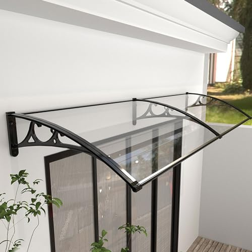 Wetterschutz Eingangsbereich Überdachung Vordach für Haustür Transparentes Haustürvordach PC Platte Pultbogen Türvordach Aluminium Halterung,Schnee und UV-Strahlen (100x400cm)