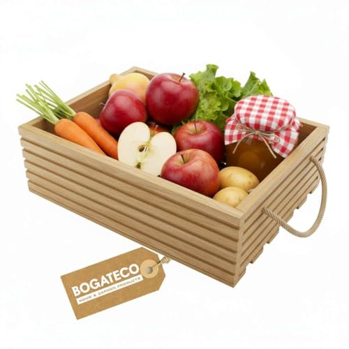 BOGATECO Holzkiste Natur | 50 cm x 35 cm x 14,5 cm | Holzbox | Deko Holzkisten | Obstkiste | Gemüsekiste | Holzkiste zur Aufbewahrung | Aufbewahrungsbox Kiste Holz Geschenk Deko Weinkiste Light Brown