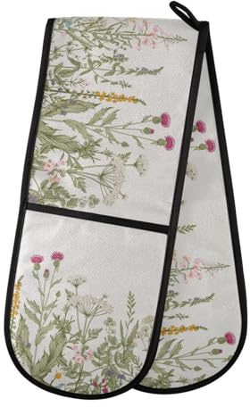 Double Oven Gloves Heat Resistant Wild Flower Double Oven Mitts Pot Holder Heat Protection Oven Gloves for Home Kitchen Baking Cooking BBQ Microwave
