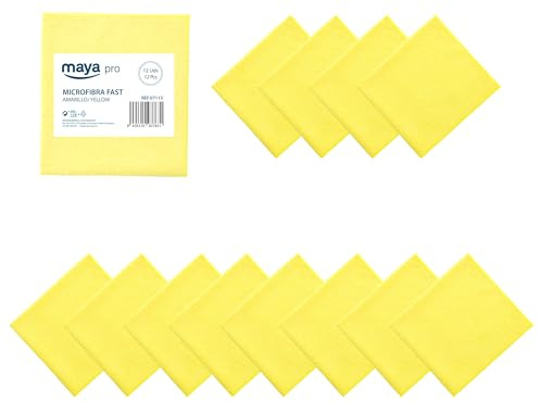 Maya - Bayetas de Microfibra para Limpieza sin Dejar Rayas | 36x38 cm | Pack de 12 Paños Fast 200G Antibacterias para Cocina, Cristales y Acero Inoxidable (Amarillo)