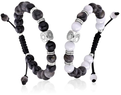 TOTWOO Pärlor pararmband par gåvor partnerarmband naturstenar par gåvor kärlek present till dig kärlekspar – svart och vit, Mittelgroße, Sten, Ingen ädelsten