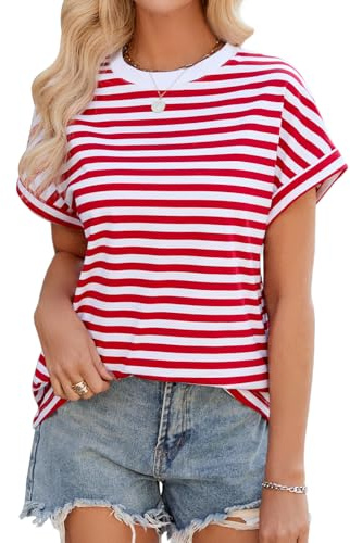 Xnova Camisetas Mujer Manga Corta Verano Camiseta Rayas Oversized Tops con Cuello Redondo Talla Grande Tshirt Basicas Casual Blusas Elegantes