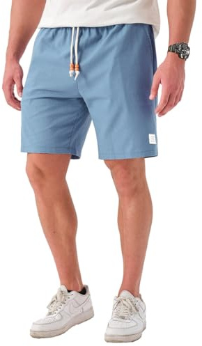 JustSun Mens Linen Shorts Shorts with Pockets Casual Summer Elasticated Waist