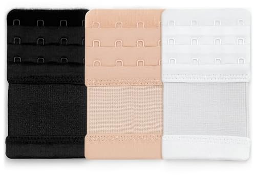 Yiscocko BH-Verlängerungen, 4 Haken, 3 Stück, BH-Verlängerung, Schwarz, Hautfarbe, Weiß.