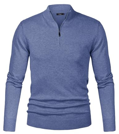 Sykooria Jersey Hombre Invierno Cuello Alto Suéter de Punto Hombre Manga Larga Pullover con Cremallera Clásico Ajustado y Elegante,Negro M