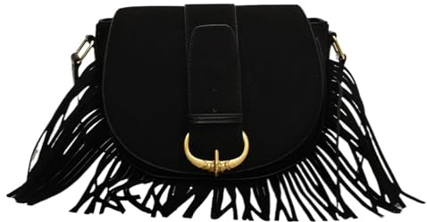 LYHYDMA Fransväska Dam Crossbody Väskor med tofsar, axelväskor för dagligen, Svart, En Storlek