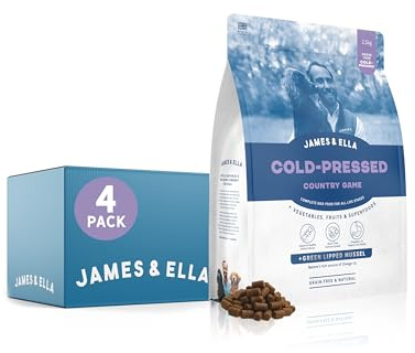 James & Ella Complete Cold-Pressed Dog Food, Game, 4 x 2.5kg | Hypoallergenic, Grain-Free, Low-Fat Country Game Dog Food Pellets with Vitamins and Nutrients, Easily Digestible, 4-Pack