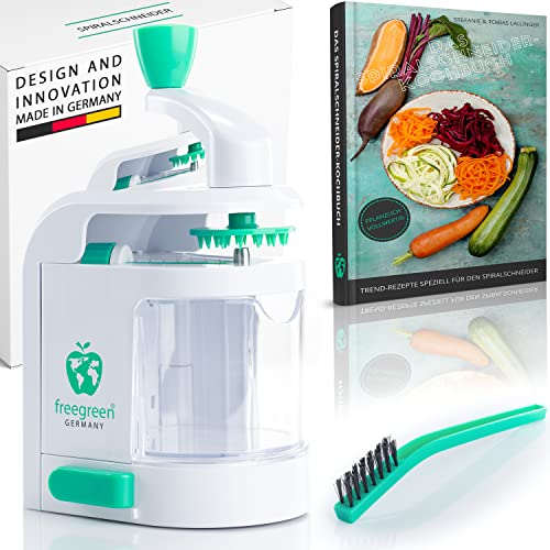 freegreen® GERMANY Spiralschneider mit Auffangbehälter [inkl. Kochbuch] I Ein Zoodle Maker, der begeistert I Zaubere Dir Dein Traumgericht aus Obst- & Gemüsenudeln