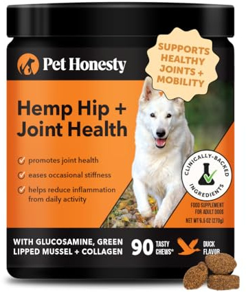 Hemp Hip & Joint Supplement for Dogs - Hemp Oil & Powder - Glucosamine Chondroitin for Dogs, Turmeric, MSM, Green-Lipped Mussel, Supports Mobility, May Reduce Discomfort (Duck)