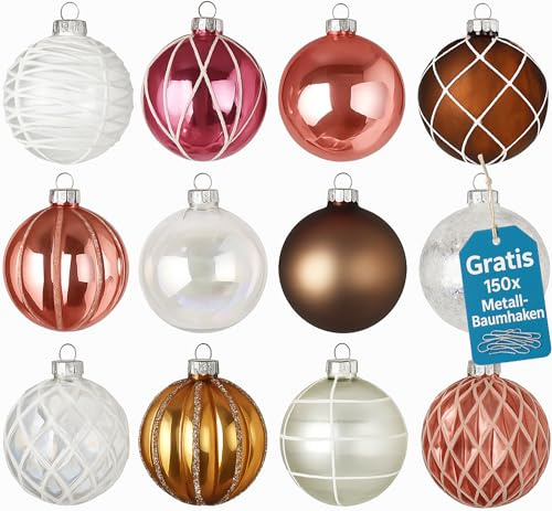 Premium Weihnachtskugeln 12-teiliges Set Echtglas Glaskugeln Weihnachten Weihnachtsdeko Tannenbaumkugeln Glas Christbaumkugeln Weihnachtsbaum C 8