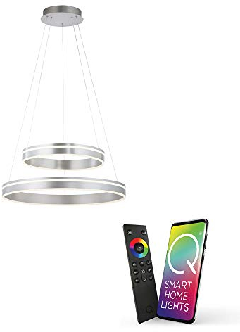 Paul Neuhaus Q-VITO LED Pendelleuchte, Works with Alexa - Smart Home, Fernbedienung CCT warmeiß - kaltweiß (59cm Doppelring Silber)…