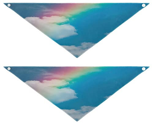 2 Stück Hundehalstücher Haustier Bandana Schal Druckknopf Dreieck Lätzchen Halstuch Set Haustier Urlaub Zubehör Dekor für kleine bis große Welpen Hunde Katzen klein heller Regenbogen