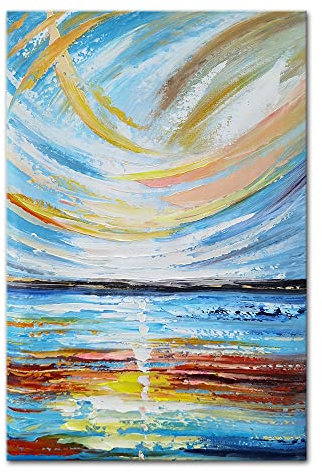 Mintura Kunstwerk, handbemalt, Der Himmel und das Meer, abstrakte Figur, Wandkunst, Bild, Wohnzimmer, Acryl-Leinwand, Heimdekoration, Ölgemälde auf Leinwand (60 x 90 cm, ungerahmt)
