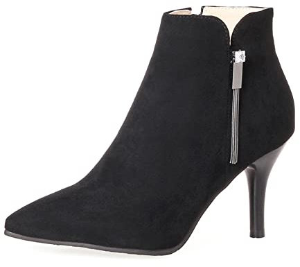 OALEEN Bottines Femme Talon Haut Aiguille Strass Effet Daim Soirée Bout Pointu Chaussures Low Boots Hiver Noir 44