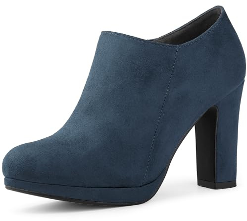 Allegra K Bottines compensées à bout rond et talon épais pour femme, bleu marine, 40.5 EU