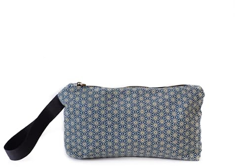 SUMI Borsa da polso in stile Giapponese, Pochette giapponese versatile da donna, 24 x 17 cm, cerniera, due lati: stampa tradizionale giapponese e retro liscio. Interno resistente (Navy)