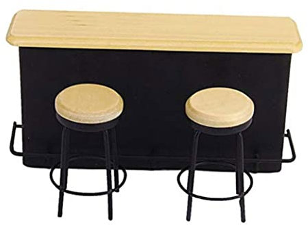 1/12 Puppenhaus Miniatur -Barmöbel mit Tabelle 2 Stühle Puppenmöbel Black 1 Set.