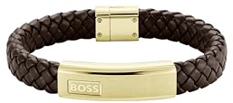 BOSS Jewelry herr LANDER kollektion flätat läderarmband – finns i svart, blå eller brun, Medium, Läder, Ingen ädelsten