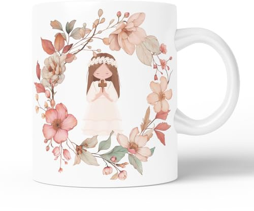 TAZA Personalizada de Comunión | Taza de Cerámica de 325 ml con Diseño Único | Regalos Personalizados para Comunión Niña y Niño con Nombre | Regalo Original (Niña A)