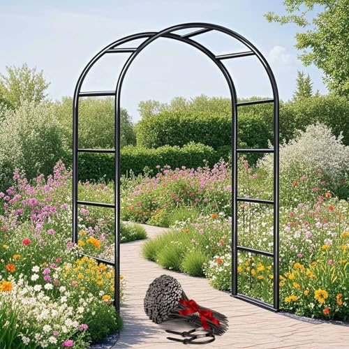 Schwer Rosenbogen Verzinkt Gartenbogen, Wetterfest Rosenbogen Aus Metall Stabil Für Kletterpflanzen Freistehend, Gartenlaube, Rosengestell Torbogen 120 140 180 200 240 280cm(Schwarz,W240 X H220cm)