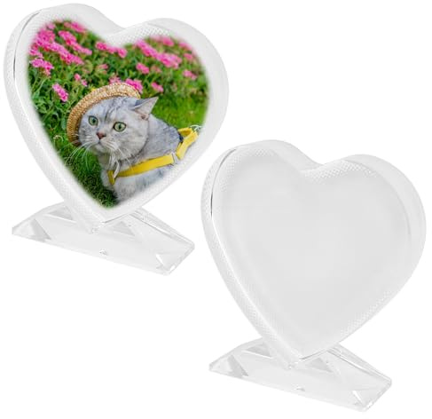 AUEAR, 2 Packs Sublimation Blanks Crystal Picture Frame Heart Heat Transfer Glass Photo Frame for DIY Gift Tabletop Ornaments