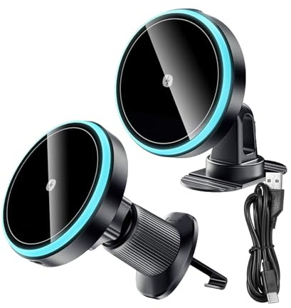 Générique Wireless Car Charger Mount, Auto Cellphone Cradle, 15W Magnetic Charging Stand, Versatile Hands Smartphone Holder for Center Console, RV, Dashboard Use, Black Colored